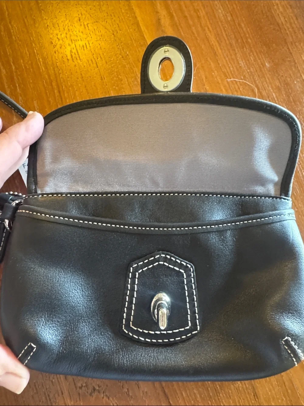 Coach vintage Legacy Black Leather Wristlet Clutch with White Contrast Stitching